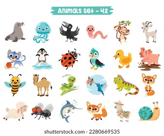 Conjunto De Animales De Dibujo Cuto