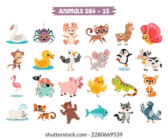 Set Of Cute Cartoon Animals