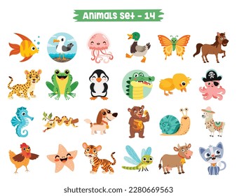 Set Of Cute Cartoon Animals