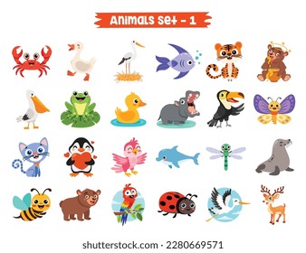 Set Of Cute Cartoon Animals