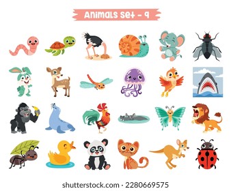 Set Of Cute Cartoon Animals