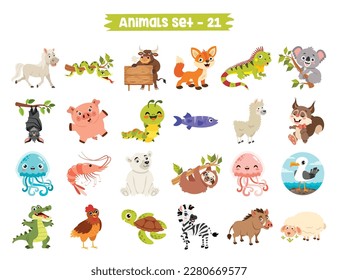 Set Of Cute Cartoon Animals