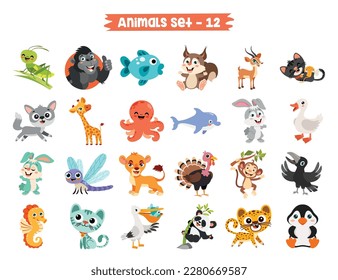 Set Of Cute Cartoon Animals