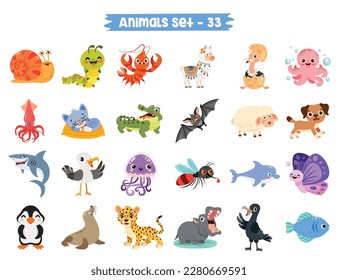 Set Of Cute Cartoon Animals