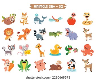 Set Of Cute Cartoon Animals