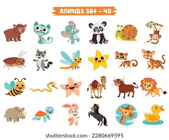 Set Of Cute Cartoon Animals