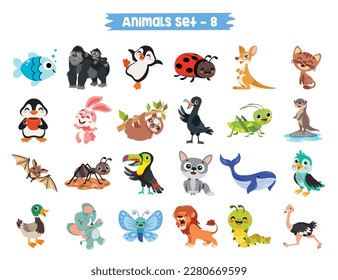 Set Of Cute Cartoon Animals