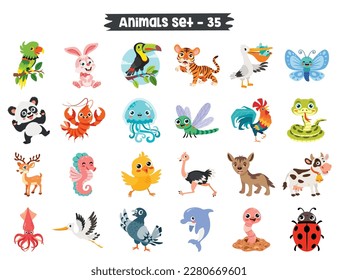 Set Of Cute Cartoon Animals