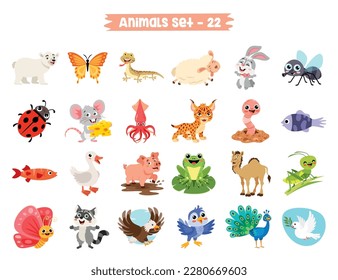 Set Of Cute Cartoon Animals