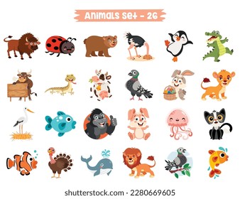 Set Of Cute Cartoon Animals