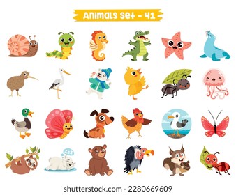 Conjunto De Animales De Dibujo Cuto