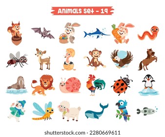 Conjunto De Animales De Dibujo Cuto