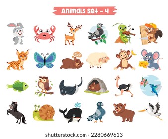 Set Of Cute Cartoon Animals