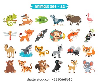 Set Of Cute Cartoon Animals