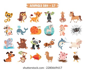 Set Of Cute Cartoon Animals