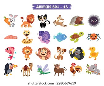 Set Of Cute Cartoon Animals