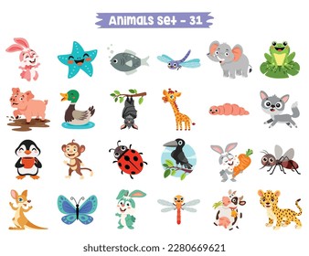 Set Of Cute Cartoon Animals