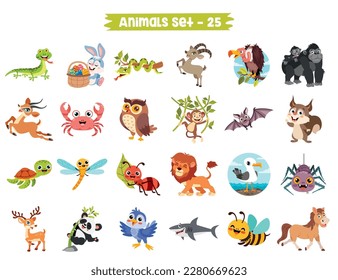 Set Of Cute Cartoon Animals