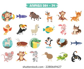 Set Of Cute Cartoon Animals