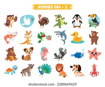 Set Of Cute Cartoon Animals