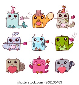 Set of cute cartoon animals