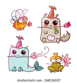 Set of cute cartoon animals
