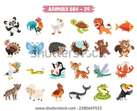 Set Of Cute Cartoon Animals