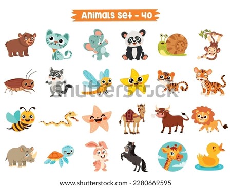 Set Of Cute Cartoon Animals