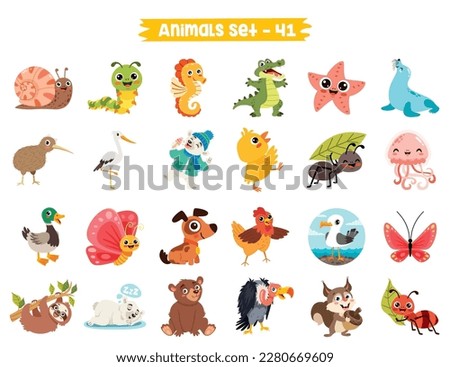Set Of Cute Cartoon Animals