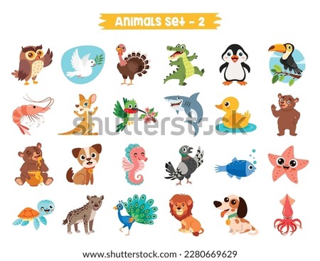 Set Of Cute Cartoon Animals
