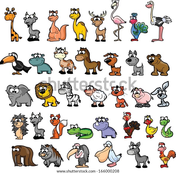 Set Cute Cartoon Animals Stock Vector (Royalty Free) 166000208 ...