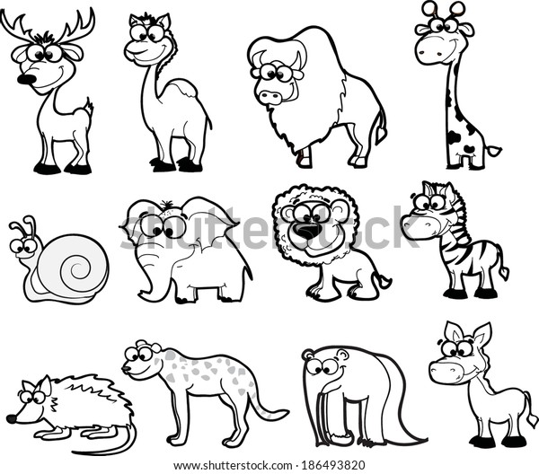 Set Cute Cartoon Animals Stock Vector (Royalty Free) 186493820 ...