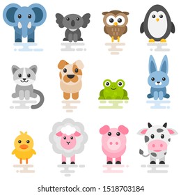 Set of cute cartoon animals. Flat style icons