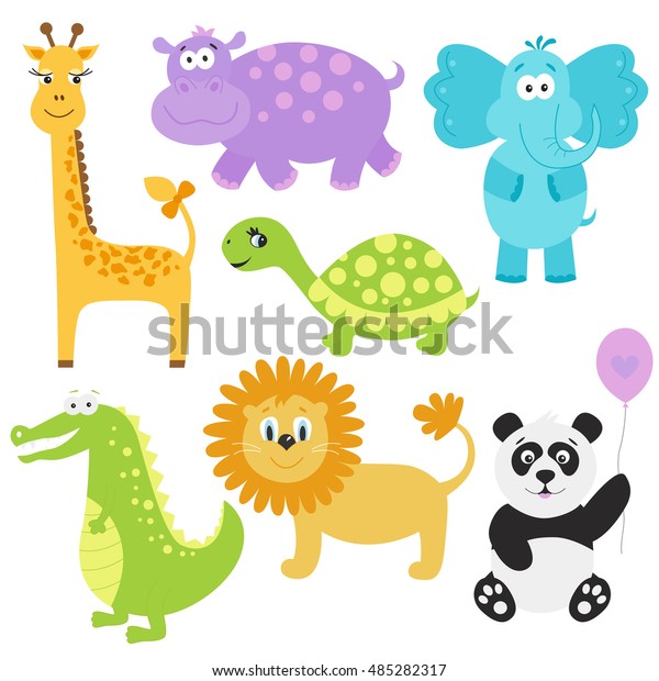 Set Cute Cartoon Animals Giraffe Crocodile Stock Vector (Royalty Free ...