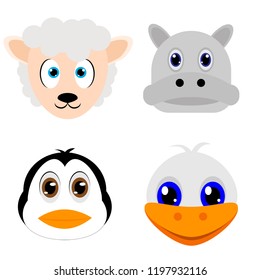 Set of cute cartoon animals head 