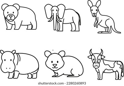 Set of cute cartoon animals isolated on white background. Vector illustration.