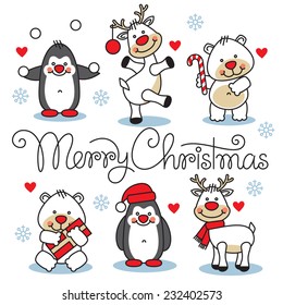 Set Cute Cartoon Animals Merry Christmas Stock Vector (Royalty Free ...