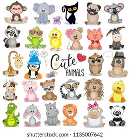 Set of Cute Cartoon Animals on a white background