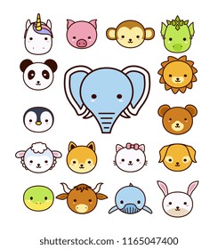 Set of cute cartoon animals on white background.