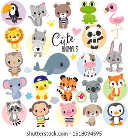 Set of Cute Cartoon Animals on a white background