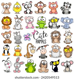 Set of Cute Cartoon Animals on a white background