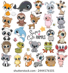 Set of Cute Cartoon Animals on a white background