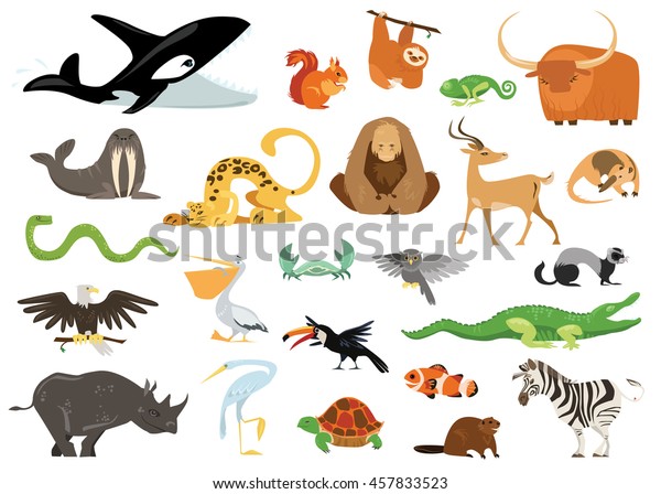 Set Cute Cartoon Animals Snakes Birds Stock Vector (Royalty Free) 457833523