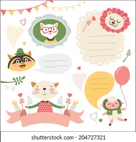 set of cute cartoon animals stickers/ gift tags