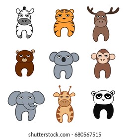 Cute Characters Funny Cartoon Animals Set: เวกเตอร์สต็อก (ปลอดค่า