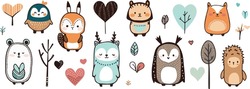 A set of cute cartoon animals. Vector flat images of animals for postcards, invitations, textiles, thermal printing, various types of printing.