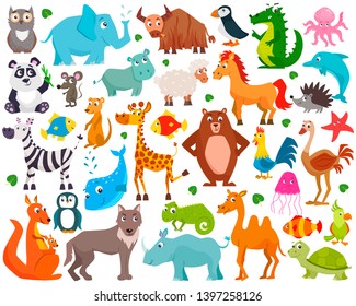 Set of cute cartoon animals. Vector illustration.