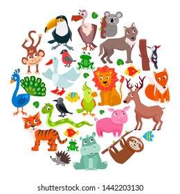 Set of cute cartoon animals. Vector illustration.