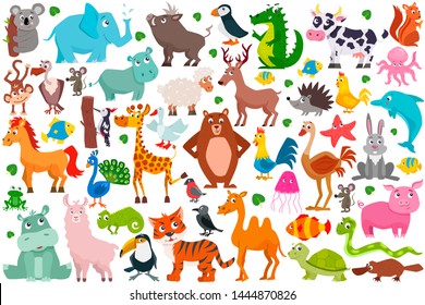 Set of cute cartoon animals. Vector illustration.