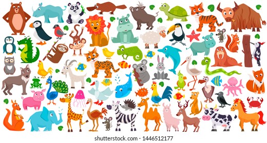 Set of cute cartoon animals. Vector illustration. - Shutterstock ID 1446512177
